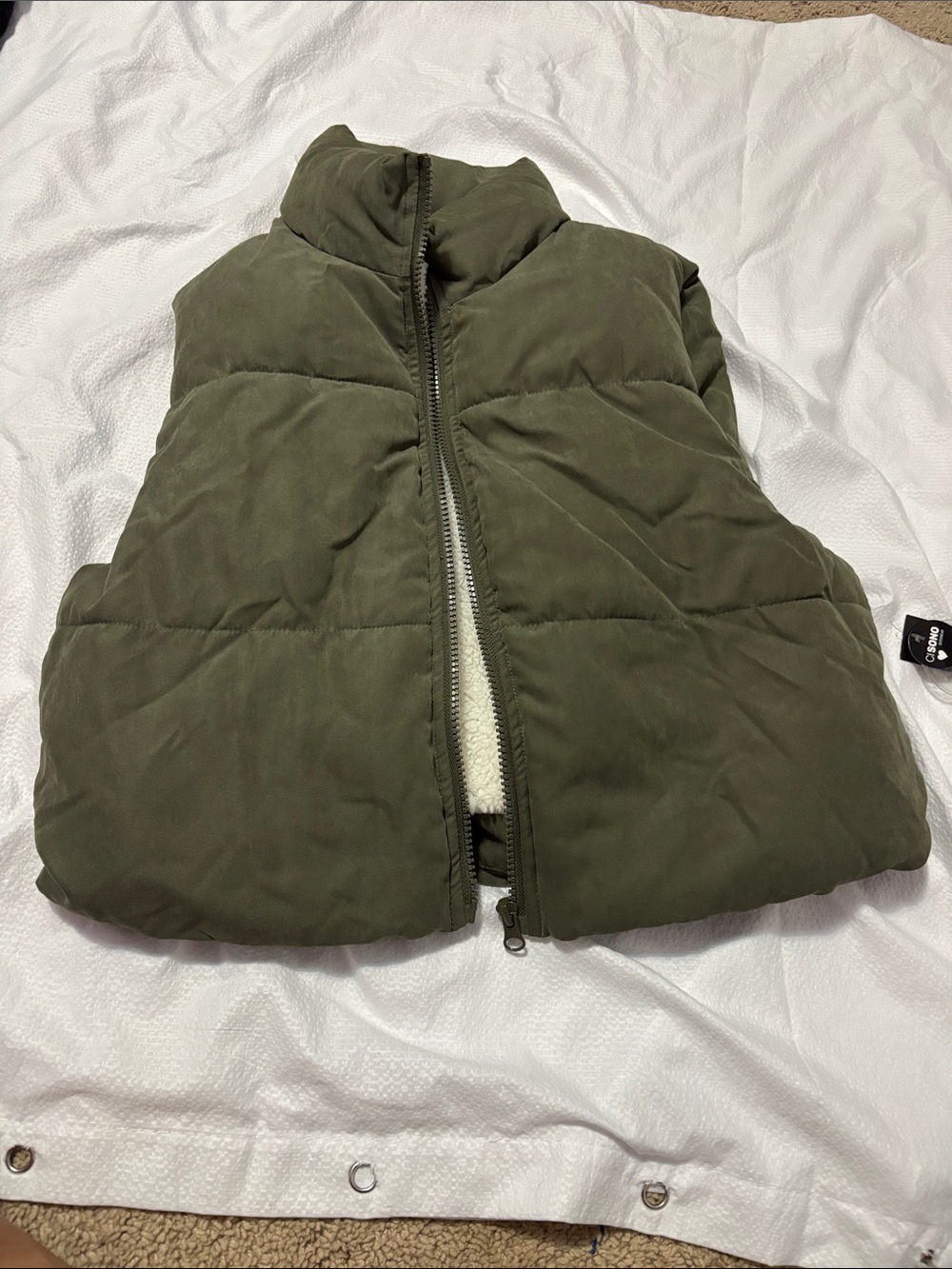 Ci Sono Olive Green Quilted Puffer Vest with Stand Collar